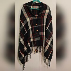 Plaid Fringe Women's Poncho Coat
